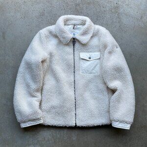 Barbour Birling Faux Fur Fleece Jacket Ivory White Size 12